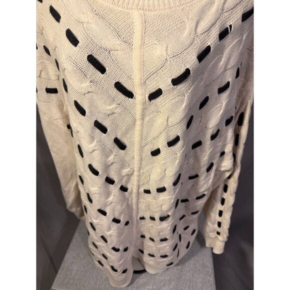 Lane Bryant Knit Sweater White Black Ribbon Accents Womens 1X14/16 Feminine Chic - Picture 2 of 3